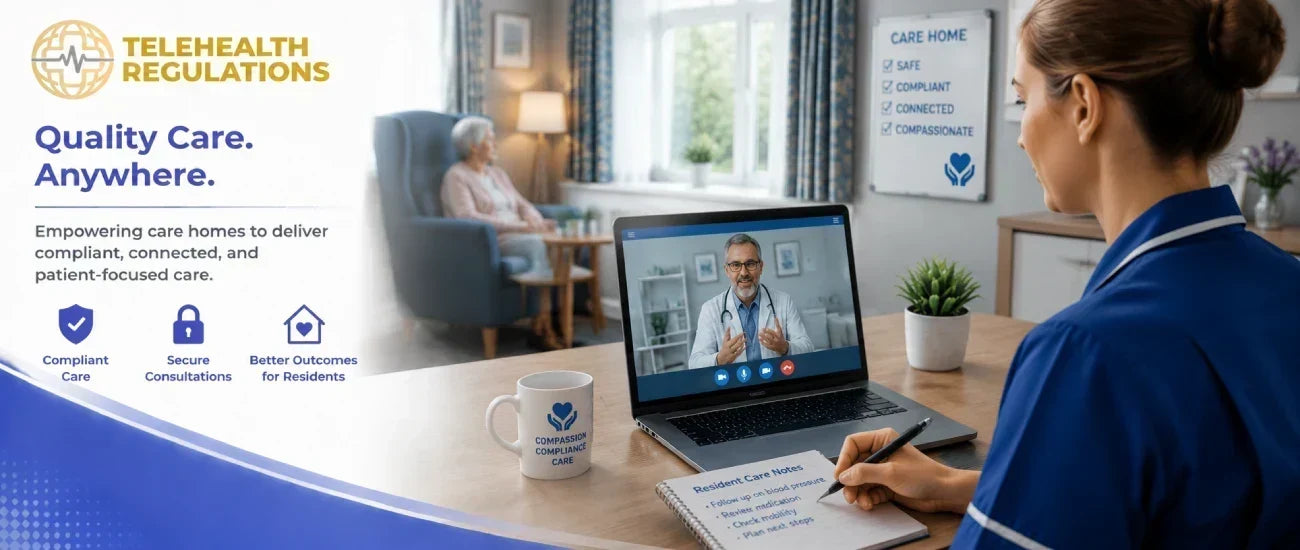 Care home nurse holding a video call with a virtual GP