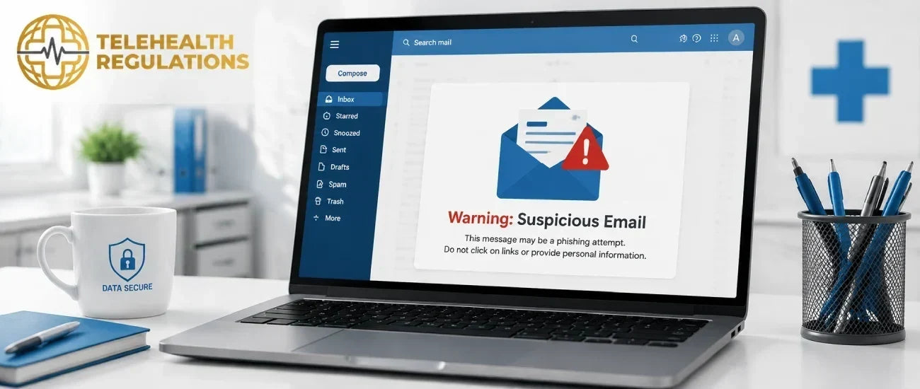 Nurse reviewing a phishing email on a hospital computer