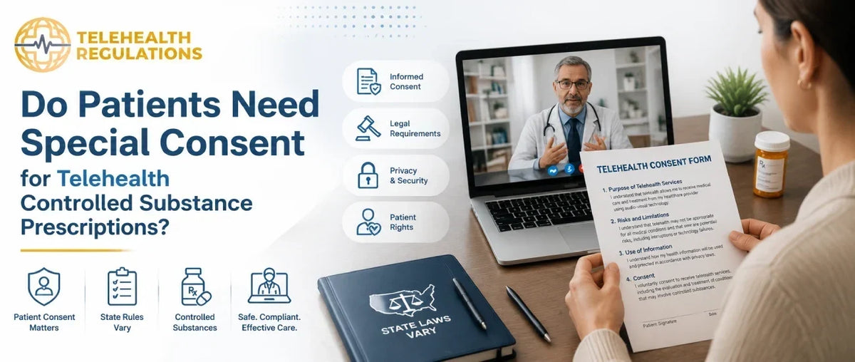 Patient reviewing telehealth controlled substance consent form on a tablet