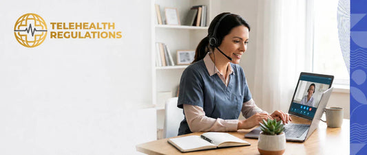 RN wearing headset during virtual telehealth consultation from home office