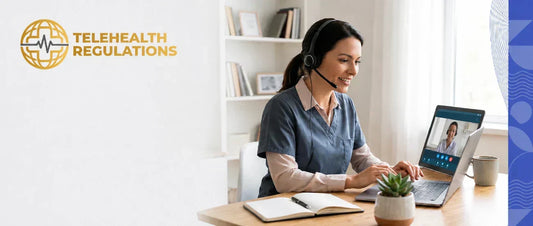  RN wearing headset during virtual telehealth consultation from home office