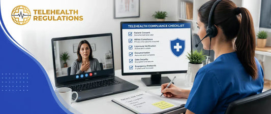 elehealth provider reviewing compliance checklist during a virtual visit
