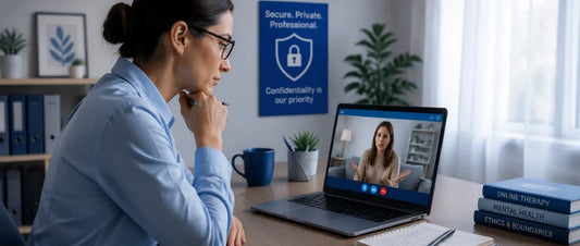 Therapist watching a patient closely during a virtual therapy session