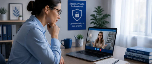Therapist watching a patient closely during a virtual therapy session